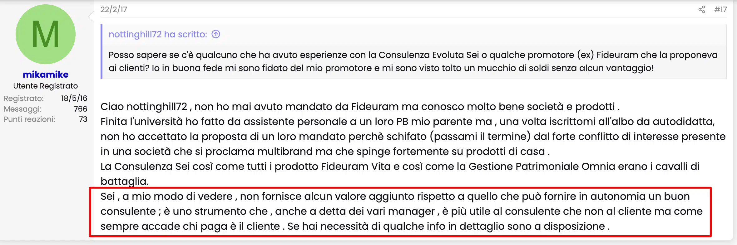 consulenza evoluta fideuram sei recensione